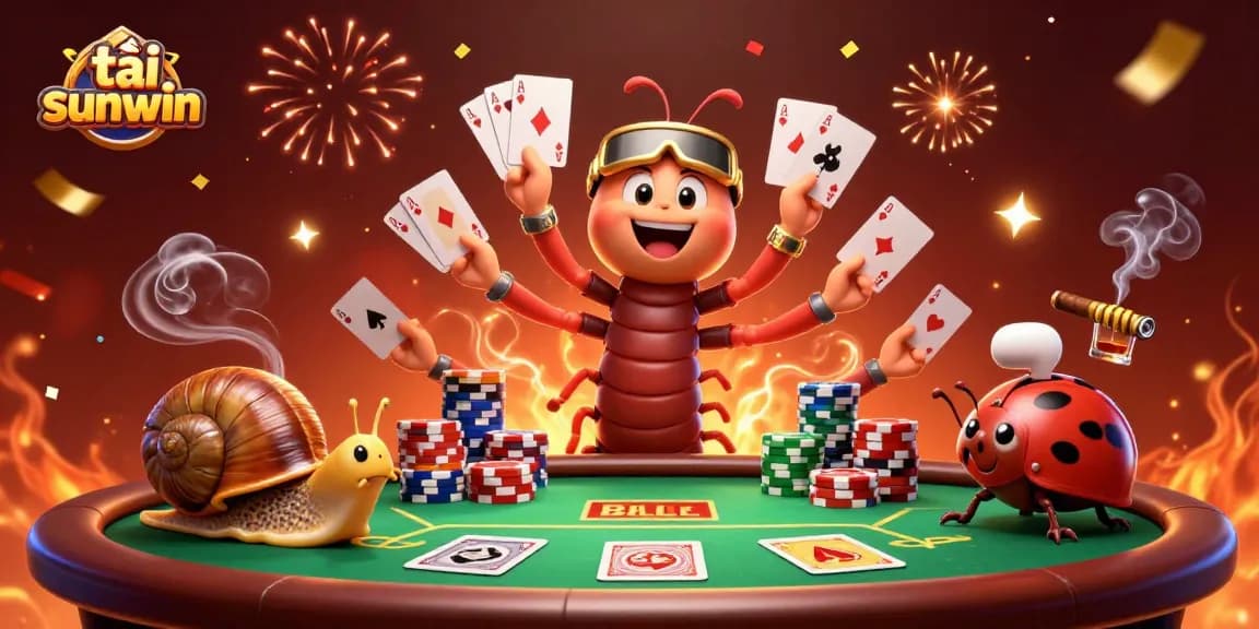 Experience the excitement of tải sunwin with a vibrant 3D casino illustration featuring unique dealer and players.