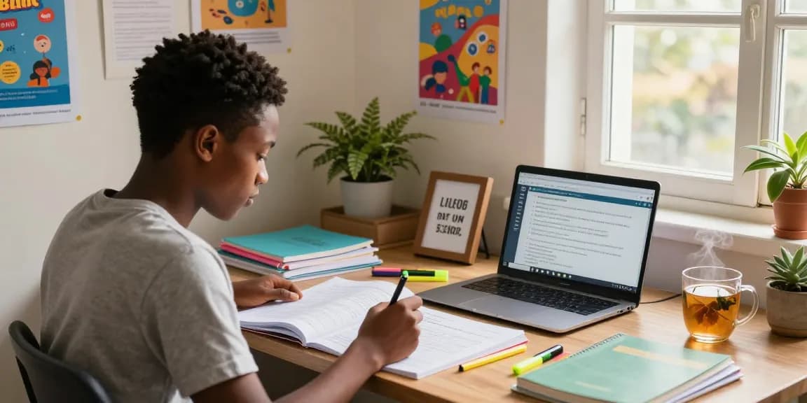 Student preparing for the 2026 WAEC runz in a cozy study space filled with study materials.