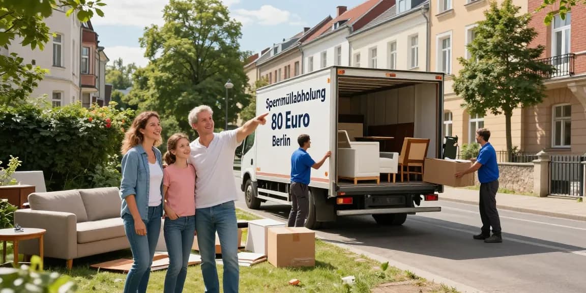 Sperrmüllabholung 80 Euro Berlin service in action, professional movers clearing old furniture from a residential area.