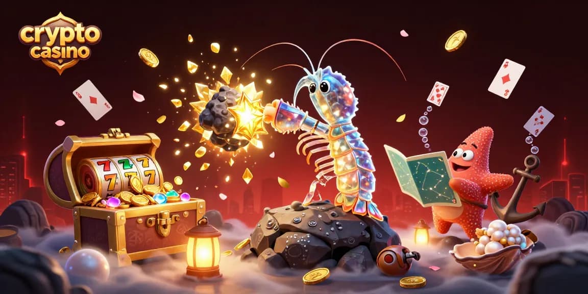 Révélez le monde passionnant d'un crypto casino avec une illustration 3D captivante de jeux dynamiques.