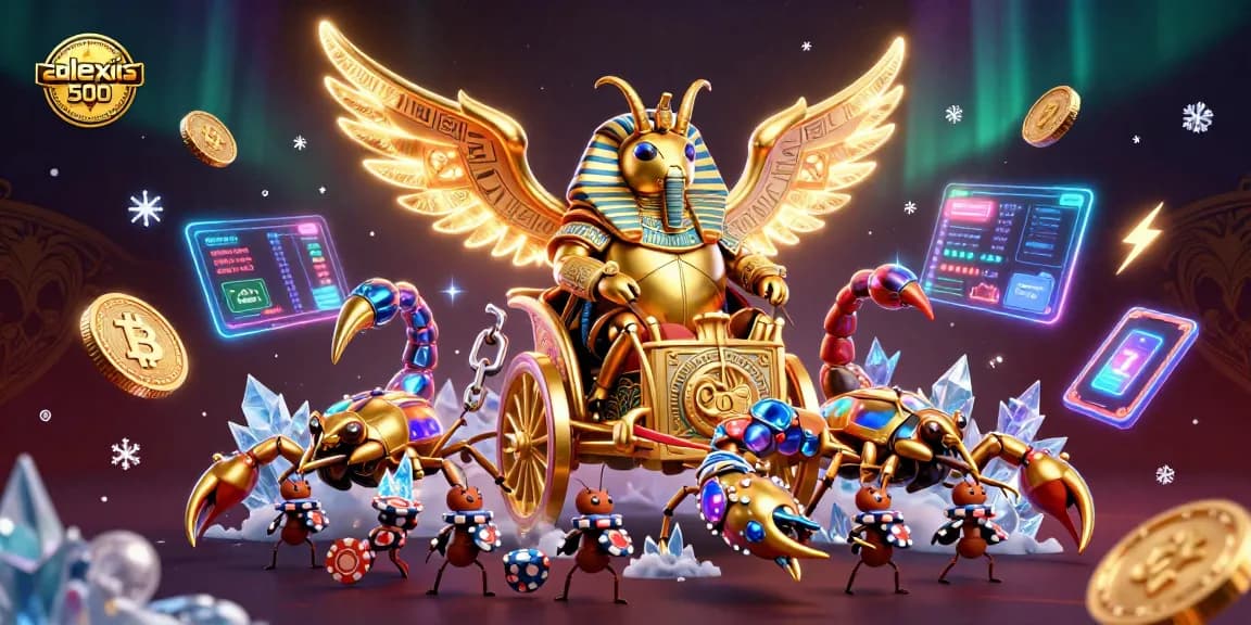 Engage with alexis 500 in this vibrant casino-themed 3D illustration featuring iconic gambling elements.