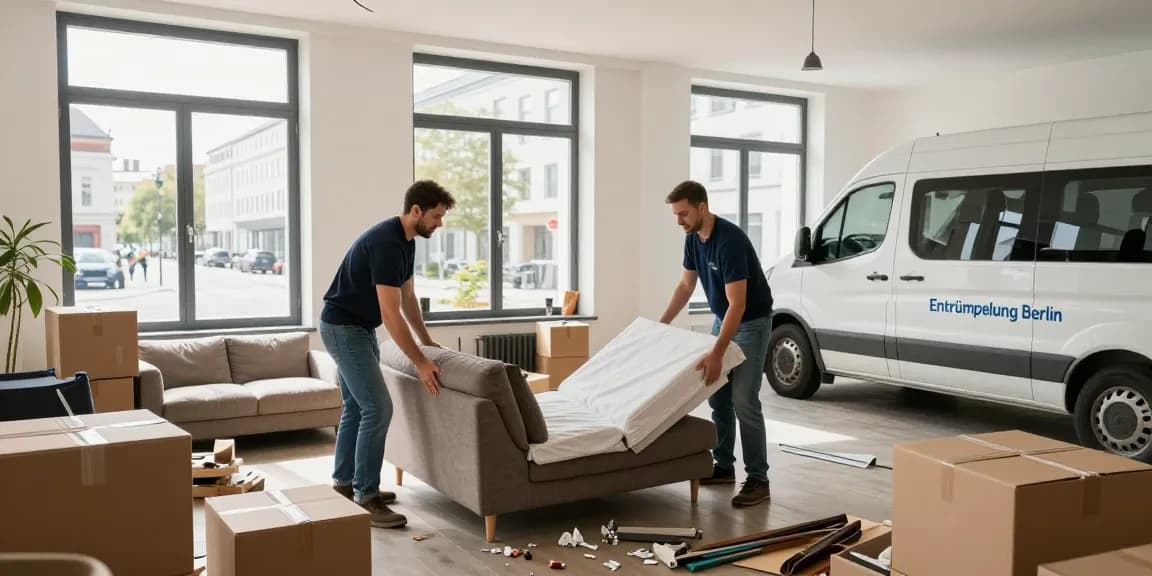 Efficient Wohnungsentrümpelung Berlin team removing furniture and clutter from an apartment.