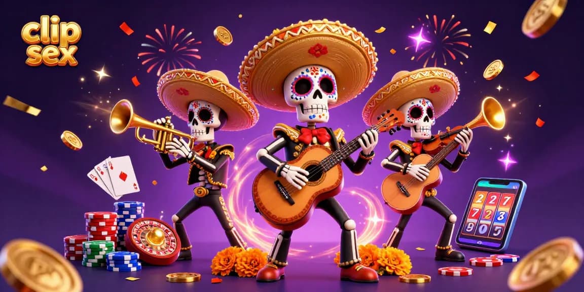 Experience excitement with clip sex as colorful mariachi skeletons celebrate amid casino action.