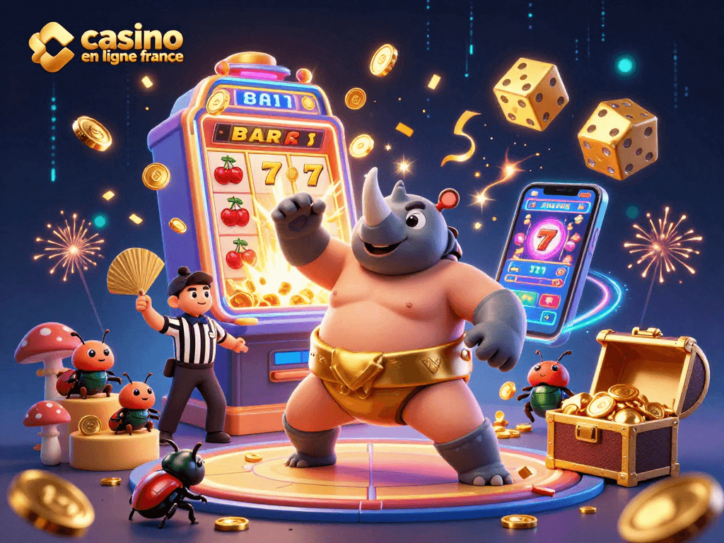 Venez tenter votre chance aux jeux de casino en ligne France avec cette scène remplie de pièces d'or et jeux d'argent.