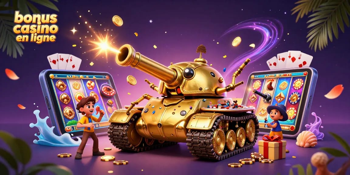 Découvrez le bonus casino en ligne avec une scène animée de jeu et d'animation festive.
