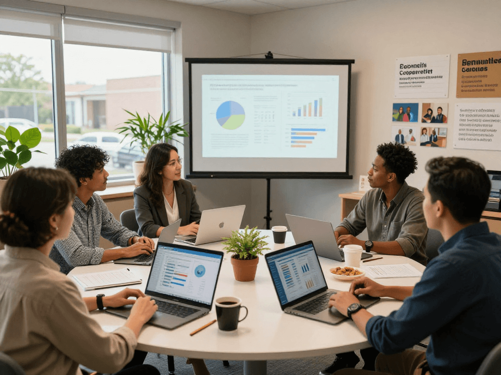 Collaborative discussion at https://koperasisantun.com/ showcasing community financial strategies.