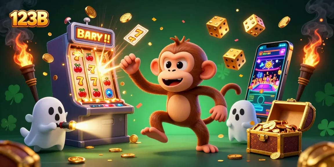 Spin to win with 123B: A mischievous monkey and a curious puppy in a thrilling casino adventure.