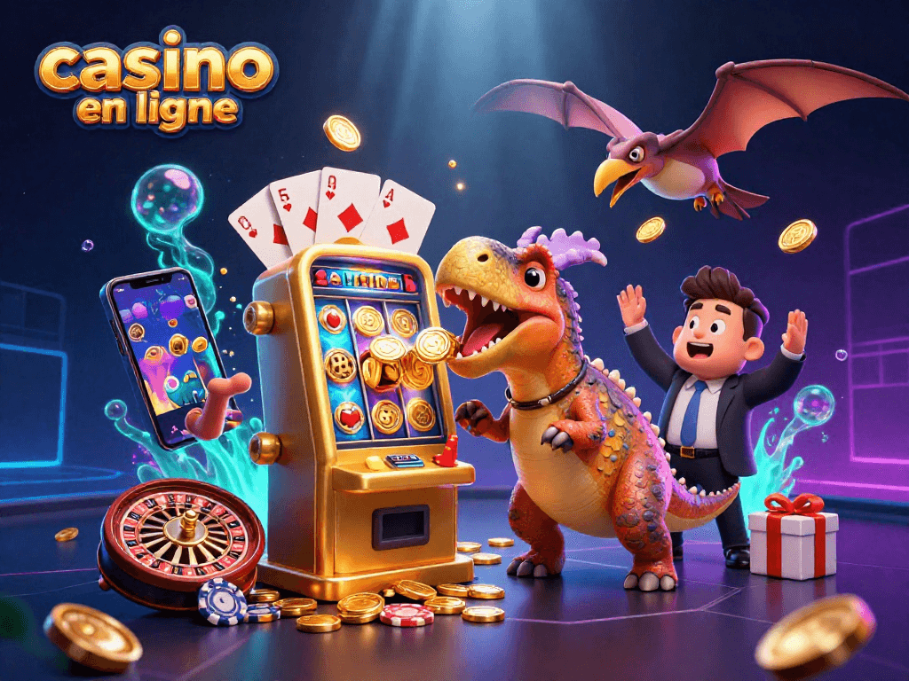 Gagnez rapidement dans un casino en ligne sans vérification, illustré par un pachycéphalosaur jouant à une machine à sous.