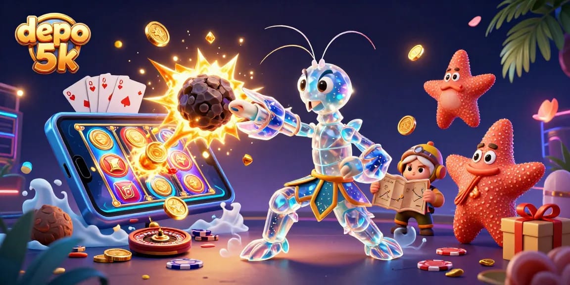 Experience exhilarating action with depo 5k in this vibrant 3D illustration showcasing dynamic casino elements.