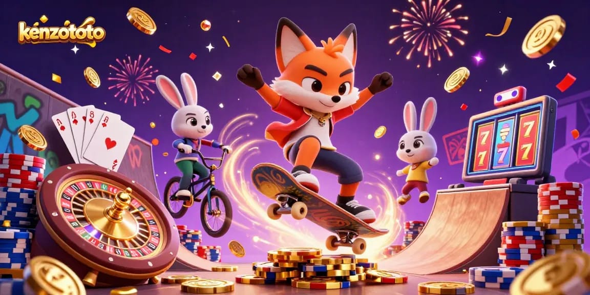 Experience thrilling gameplay with kenzototo in this vibrant casino-themed illustration.