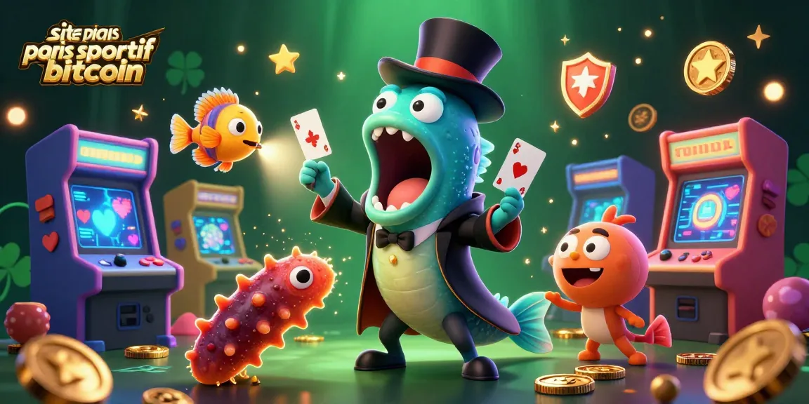 Les paris sportifs au bitcoin prennent vie avec un poisson-globe magicien et ses amis dans un décor ludique.