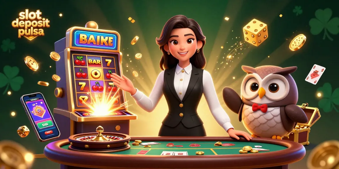 Engage with slot deposit pulsa in this vibrant 3D illustration featuring casino games and dealers.