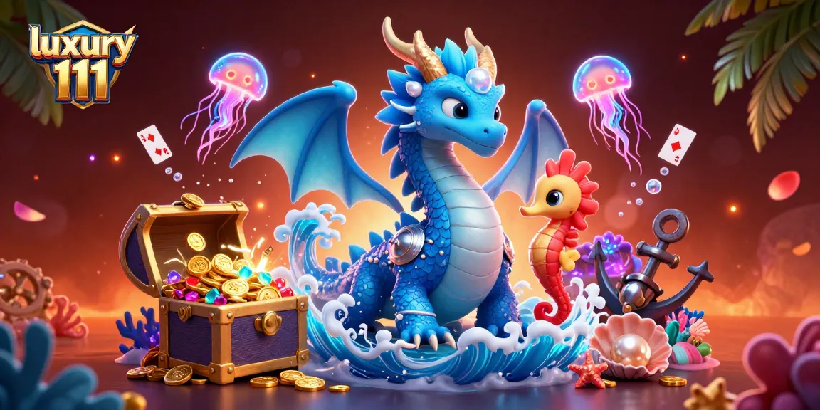 Experience the vibrant underwater world with luxury 111, featuring a majestic water dragon and a seahorse knight in an immersive gambling-themed scene.