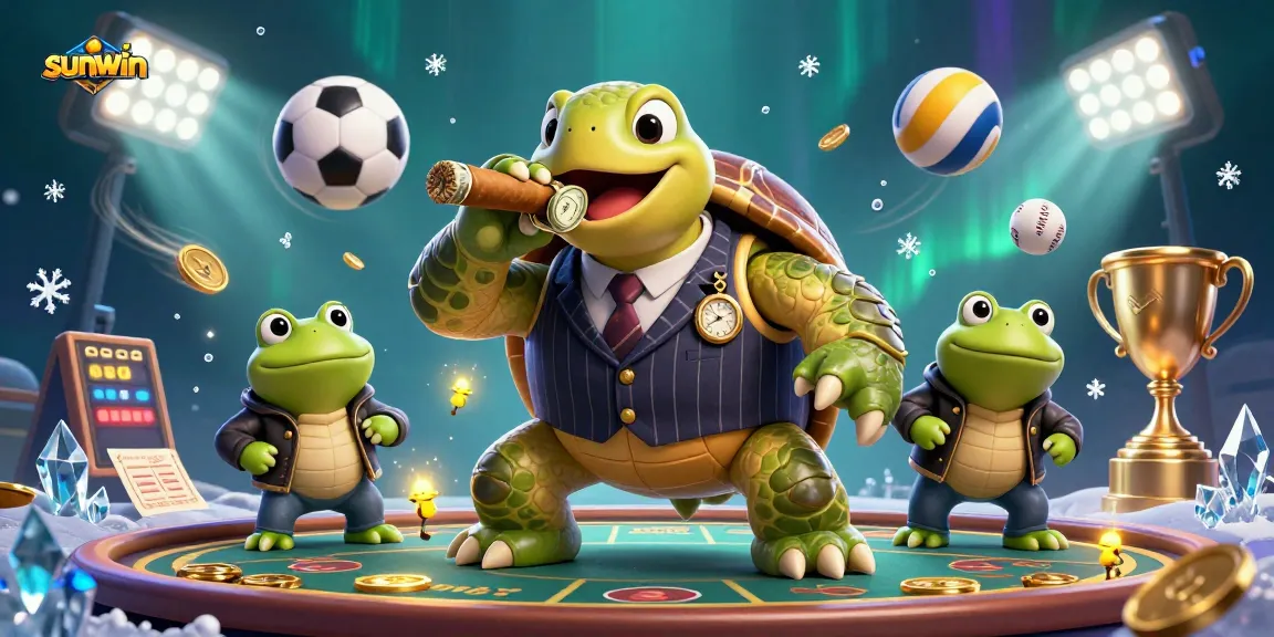 Experience thrilling gameplay with Sunwin in this lively casino scene featuring animated characters and vibrant sports elements.