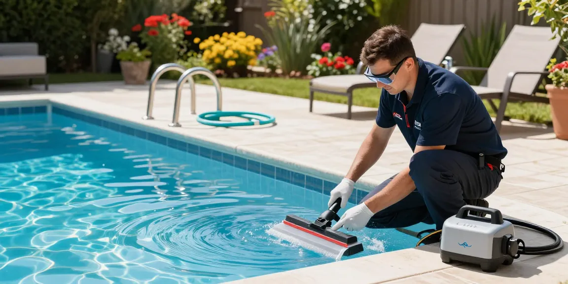 Servis bazenske tehnike demonstrated by a technician maintaining a sparkling Inox pool, ensuring optimal performance and cleanliness.