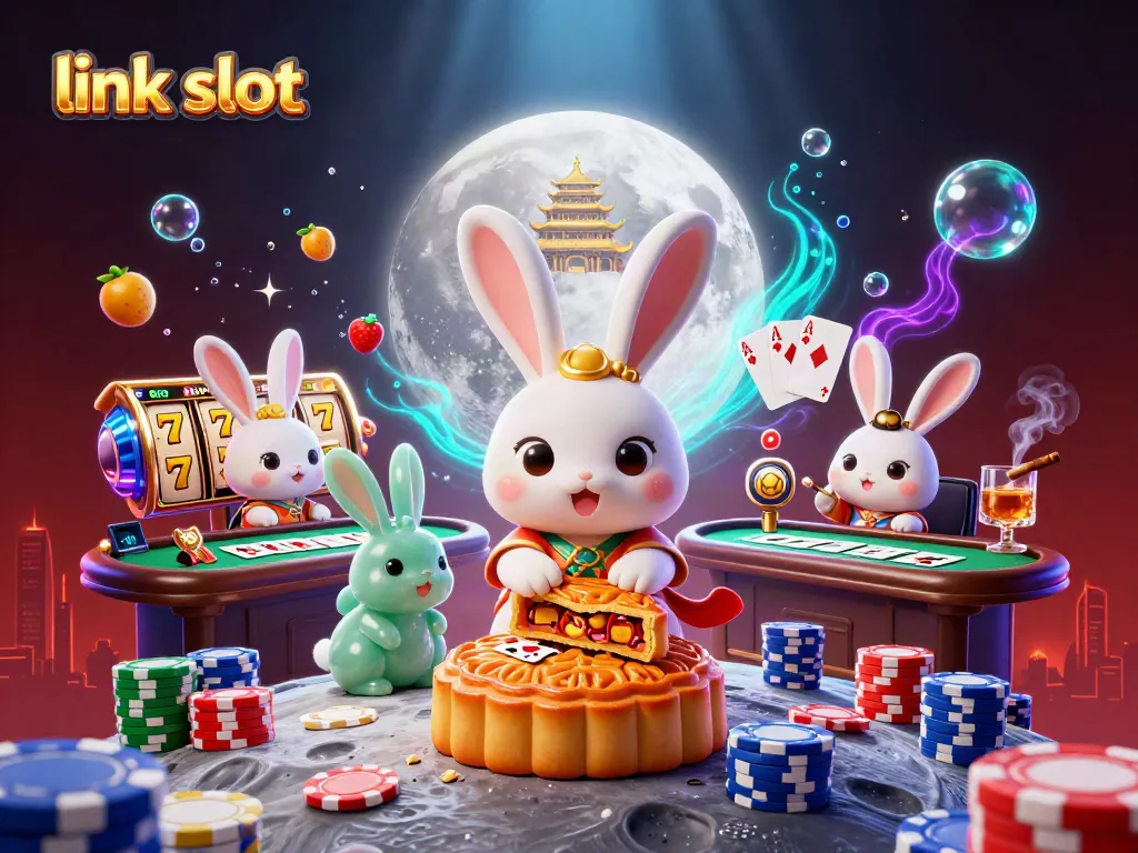 Tampilkan link slot yang menarik dengan ilustrasi karakter bulan dan elemen kasino fantastis lainnya.