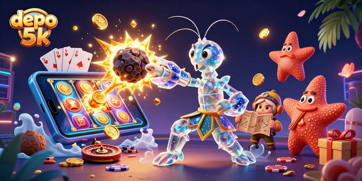 Experience exhilarating action with depo 5k in this vibrant 3D illustration showcasing dynamic casino elements.