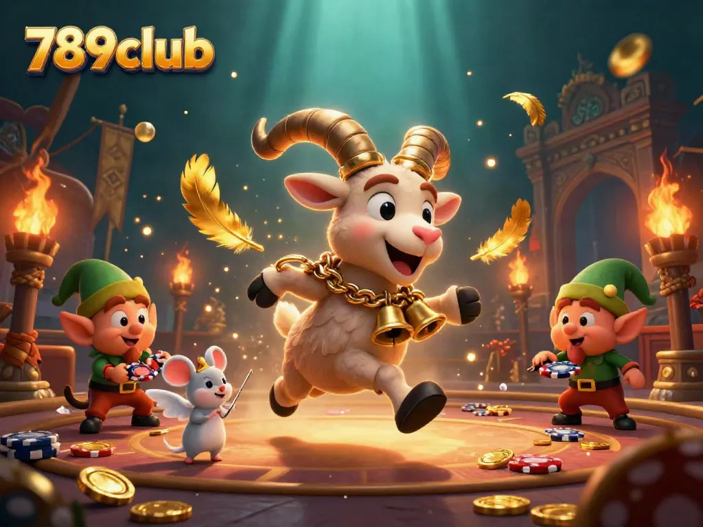 Engage with the lively 789club scene featuring Krampus, angel mouse, and mischievous gremlins stealing chips.