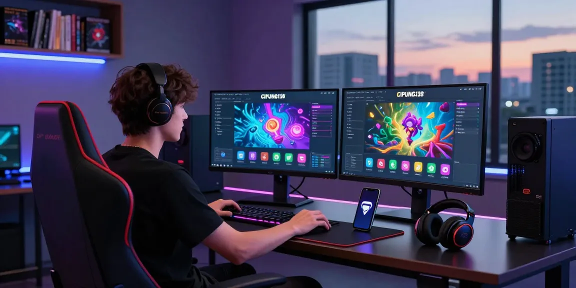 CIPUNG138 tampilan aplikasi gaming di ruang permainan modern dengan pencahayaan ambient.