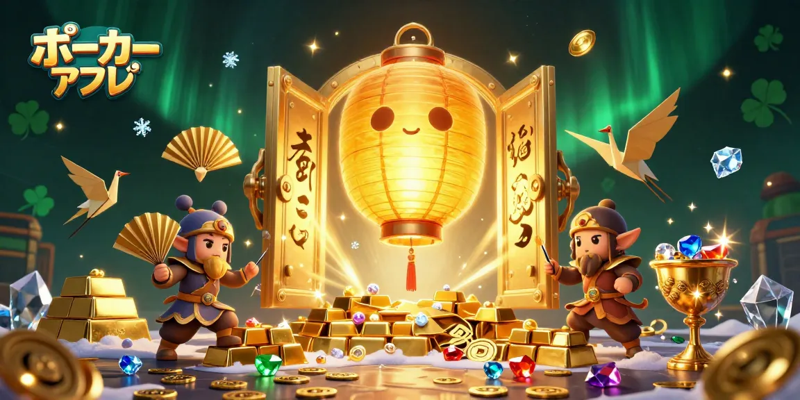 ポーカー アプリで楽しむ色とりどりのキャラクターたちが浮遊し、楽しさに満ちたオンラインカジノのシーン