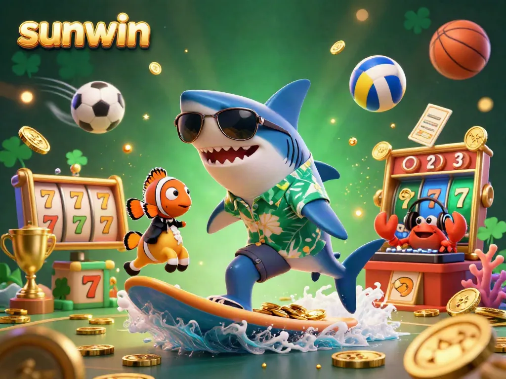 Experience thrilling gaming action with sunwin's dynamic casino scene featuring vibrant characters and elements.