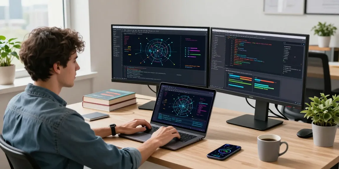 快连 developer optimizing network performance in a bright, modern office.