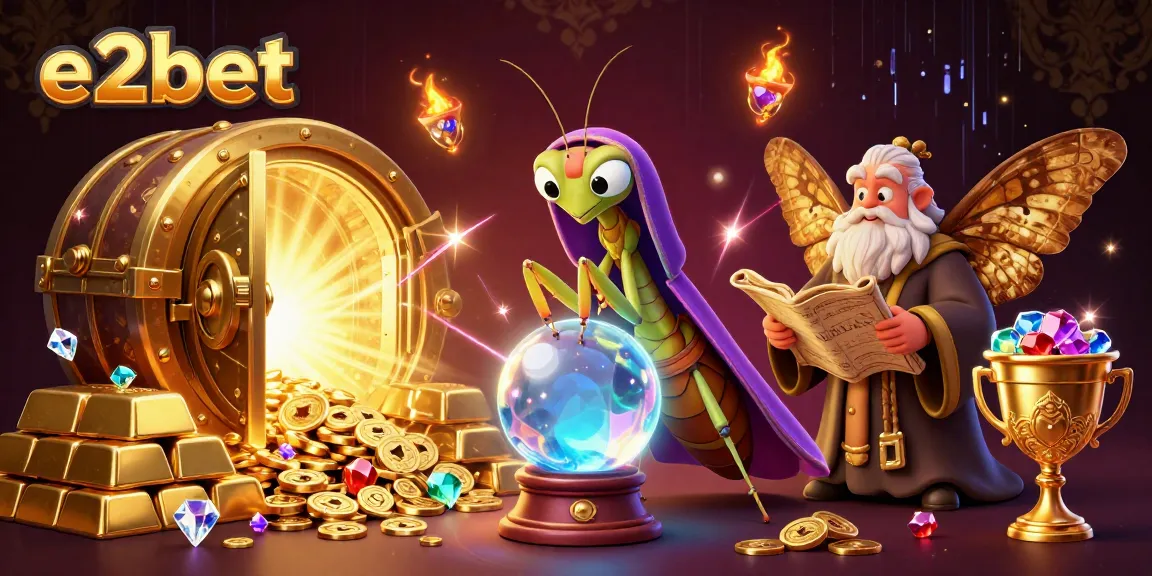 Experience the thrill of e2bet's casino universe, featuring a colorful 3D fortune teller and treasures.