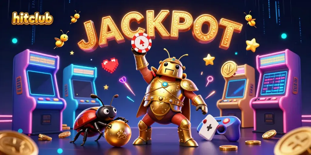 Engaging scene of the hitclub 3D gaming universe with characters celebrating a jackpot