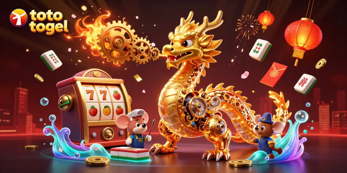Engage in exciting toto togel and slot adventures with a dragon and magical elements.