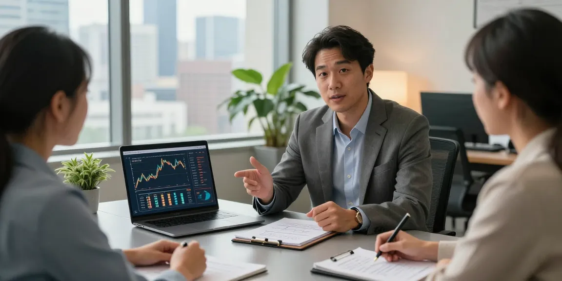 Nathan Garries advising clients in a modern financial office, showcasing professionalism and strategy.