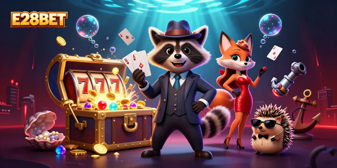 Experience gambling excitement with E28BET through a vibrant 3D casino illustration.