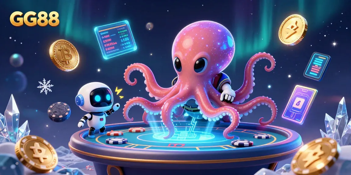Engage in thrilling games at GG88 with a lively scene featuring an alien octopus and poker action.