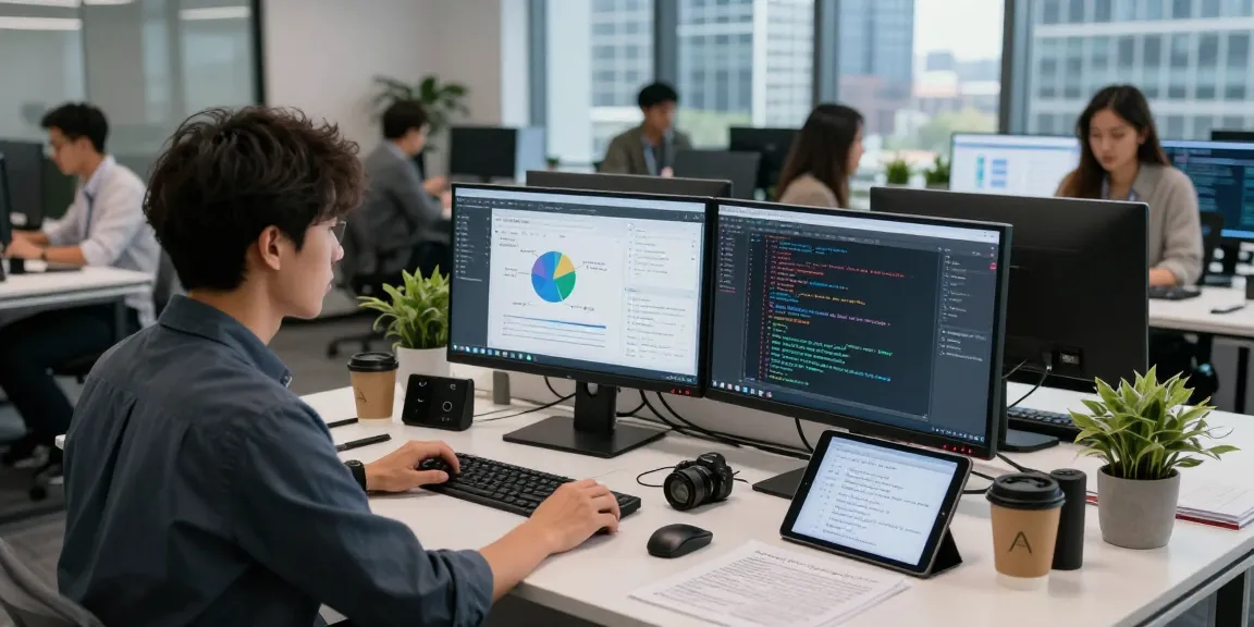 Data scientist using ai image detector tool in modern office
