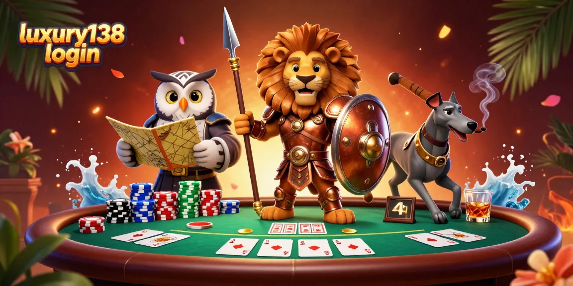 Experience luxury138 login with an energized poker scene featuring the Spartan lion and companions.
