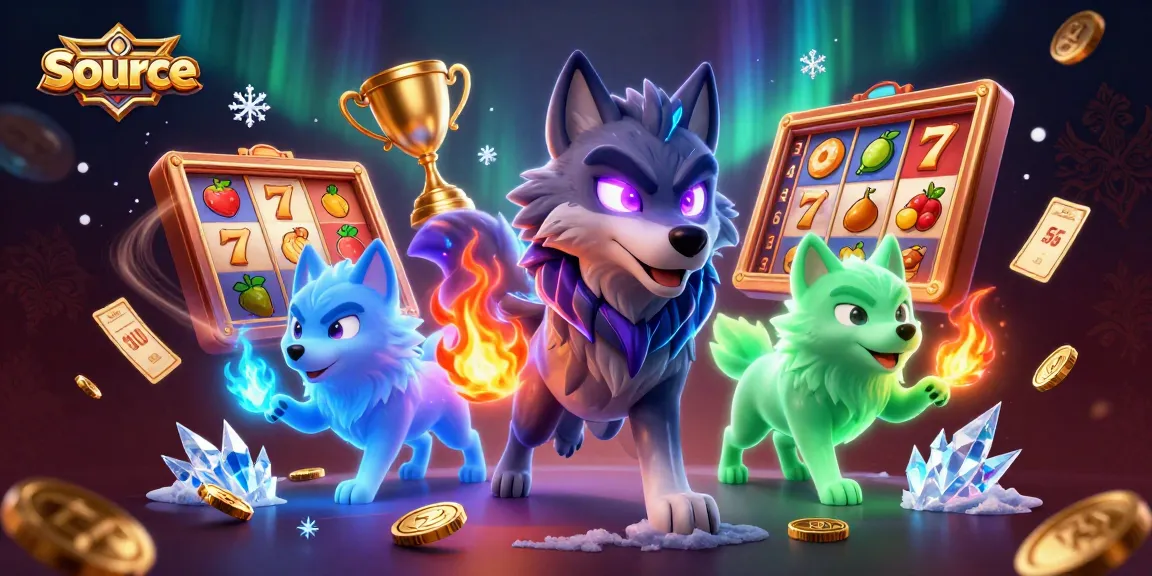 Experience thrilling gaming action with Source's captivating slots featuring glowing characters and vibrant game elements.