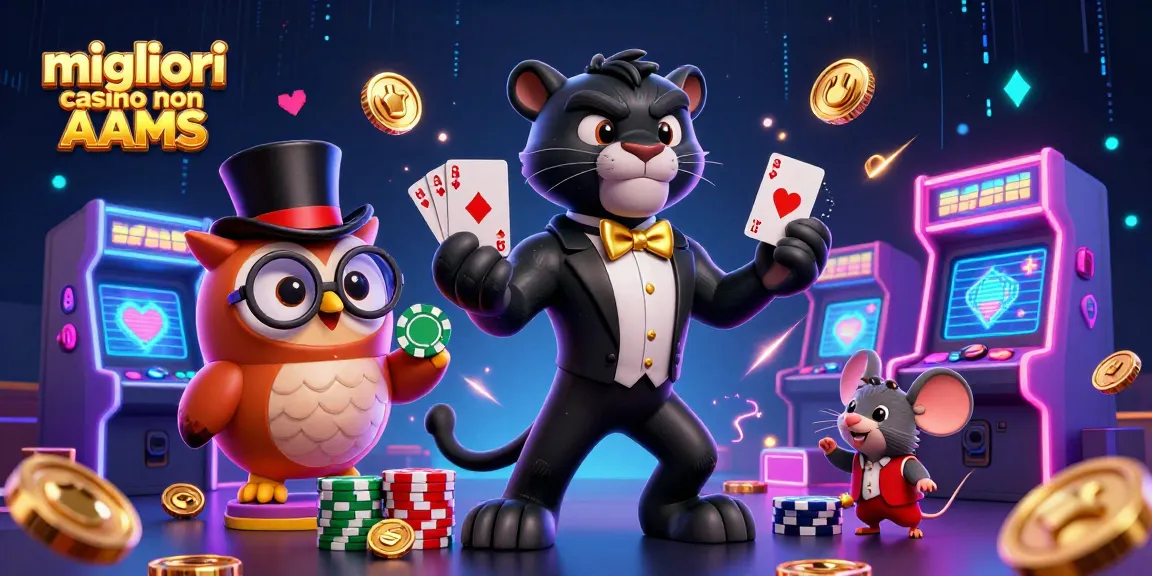 Vivi l'emozione dei migliori casino non AAMS con personaggi eleganti in una vivace scena di casinò.