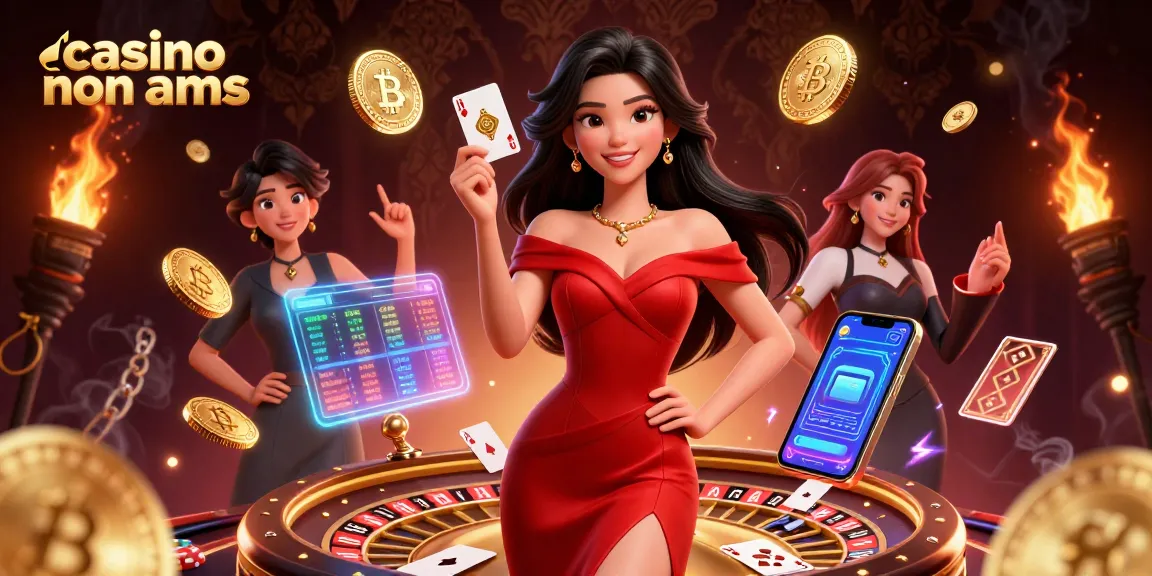 Partecipa a giochi emozionanti nei casino non aams con una donna asiatica accanto a una ruota della roulette, che mostra elementi crypto.