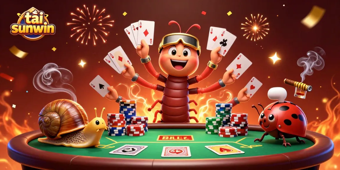 Experience the excitement of tải sunwin with a vibrant 3D casino illustration featuring unique dealer and players.