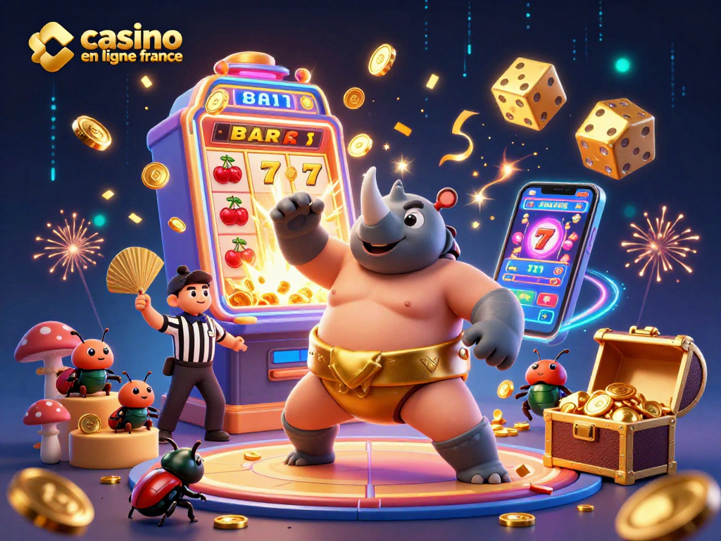 Venez tenter votre chance aux jeux de casino en ligne France avec cette scène remplie de pièces d'or et jeux d'argent.