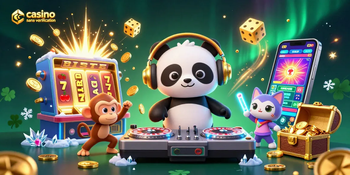 Jouez et gagnez dans un casino sans vérification, avec une ambiance festive et des personnages animés.