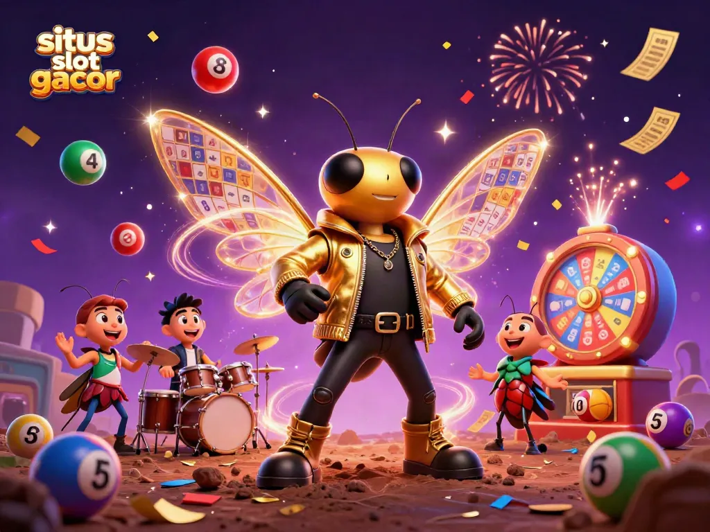 Experience the vibrant world of situs slot gacor with a rock star cicada and dynamic casino elements.