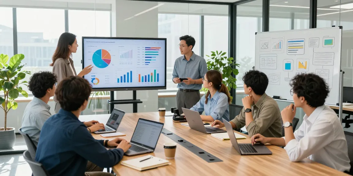 Centralized virtual communication in a collaborative office meeting showcasing a modern virtual switchboard solution.