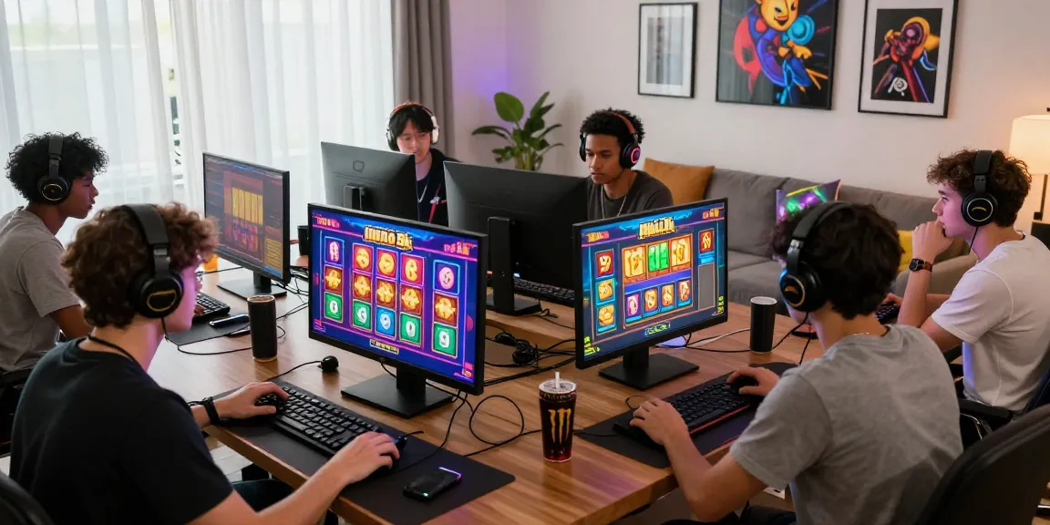 Exciting slot depo 5k gaming setup with players enjoying vibrant slot games in a cozy atmosphere.
