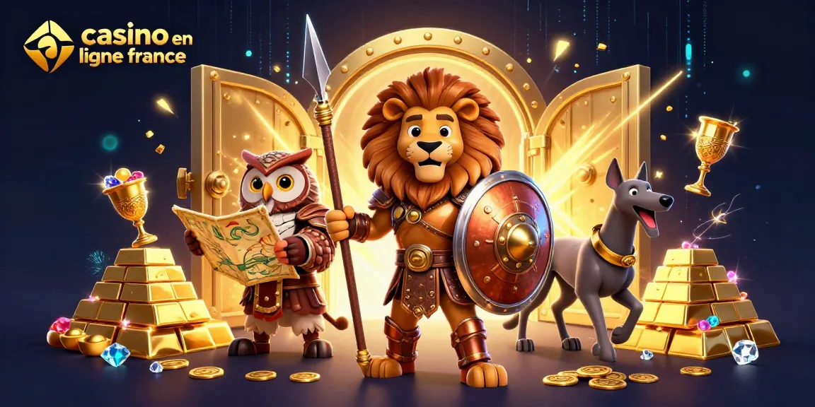 Plongez dans l'univers du casino en ligne France avec cette illustration dynamique, mettant en avant un lion spartan.