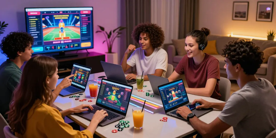 Exciting scene of friends engaging in online gaming at migliori casinò online.