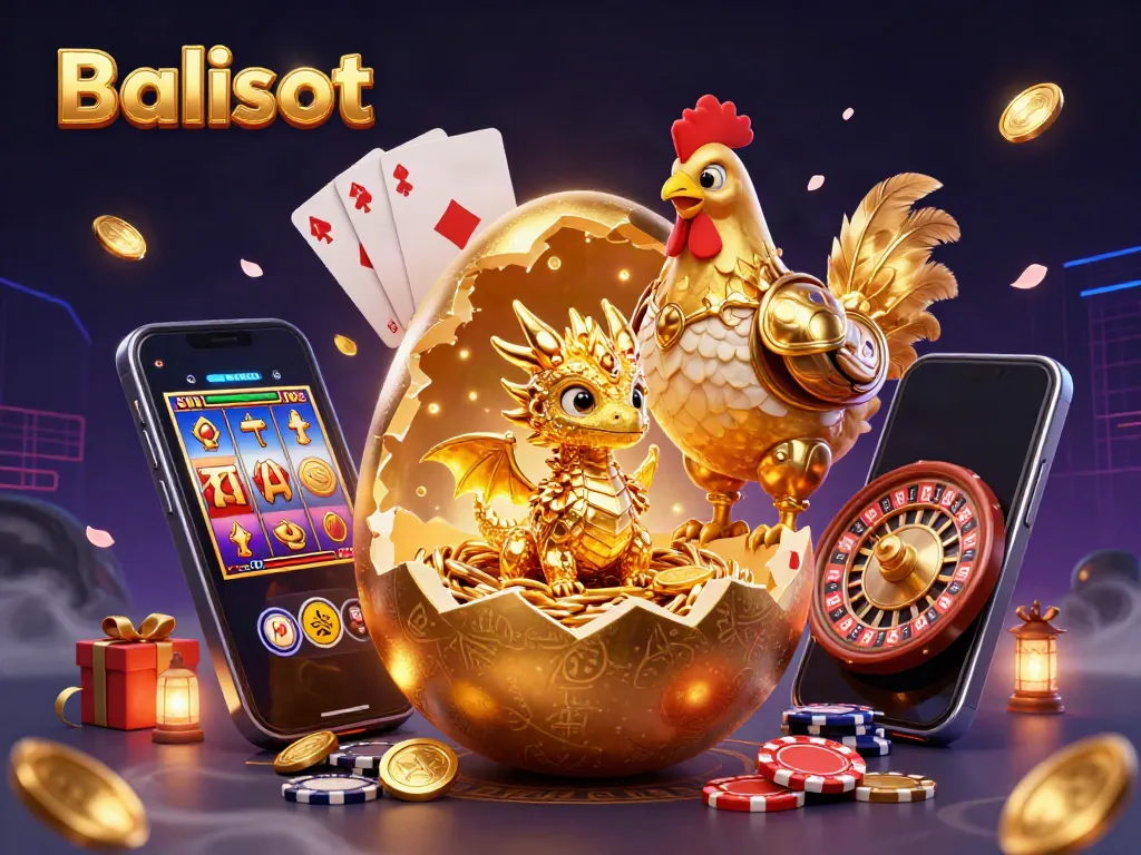 Play thrilling games at Balislot, featuring a golden dragon and exciting slot elements.
