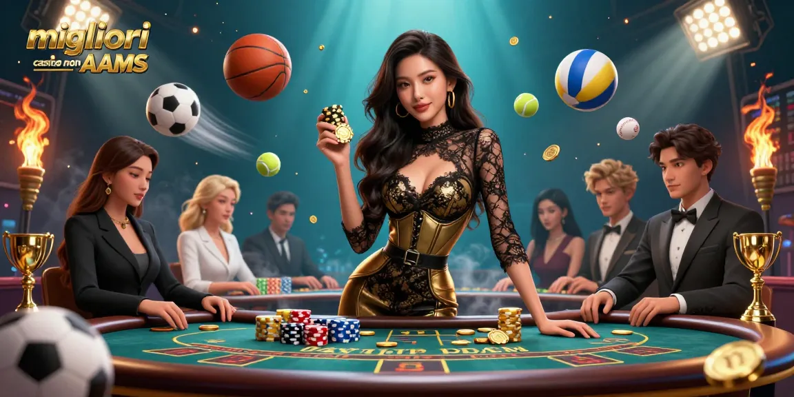 Vivi l'emozione nei migliori casino non AAMS con scene di casinò vivaci e fiches dorate.