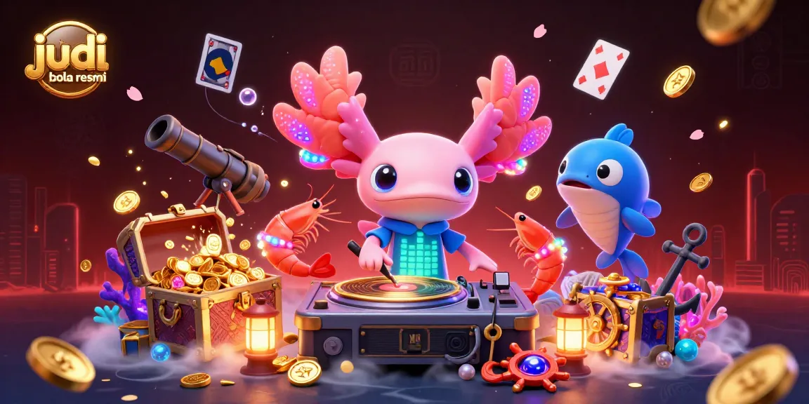 Engage in thrilling judi bola resmi action with the vibrant axolotl DJ and lively underwater party scene.
