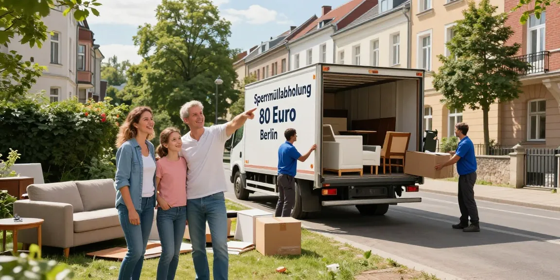 Sperrmüllabholung 80 Euro Berlin service in action, professional movers clearing old furniture from a residential area.