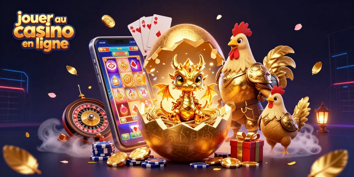 Jouer au casino en ligne avec un dragon doré et des éléments de jeu captivants.